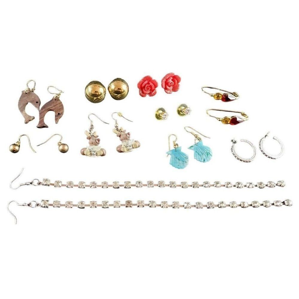 HUGE Vintage Earrings Lot! Beaded Gold Silver Tone Rhinestone Stud Hoop Earrings